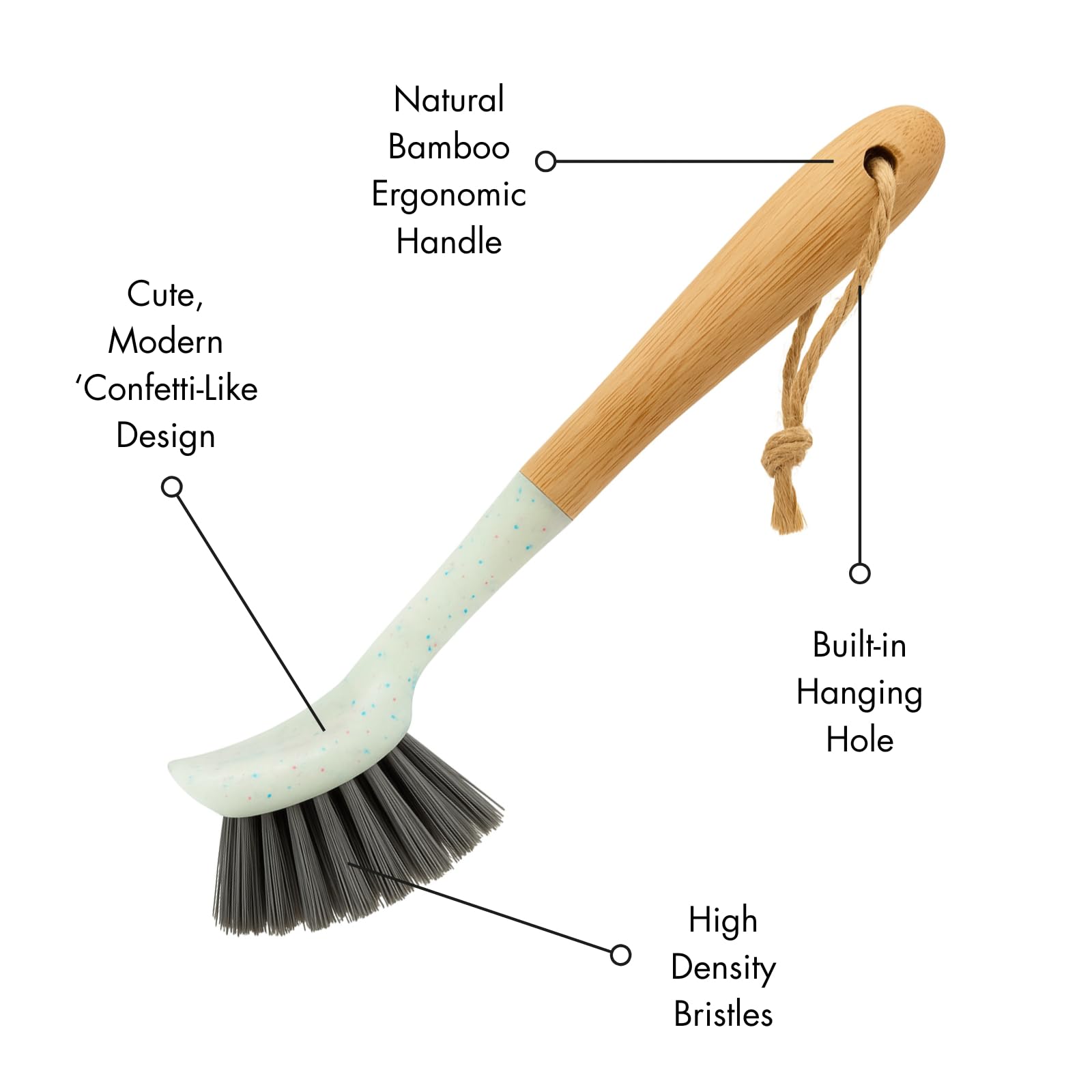 Beille 1pc Dish Brush with 9 Inch Bamboo Handle Household Essentials Cleaning Supplies