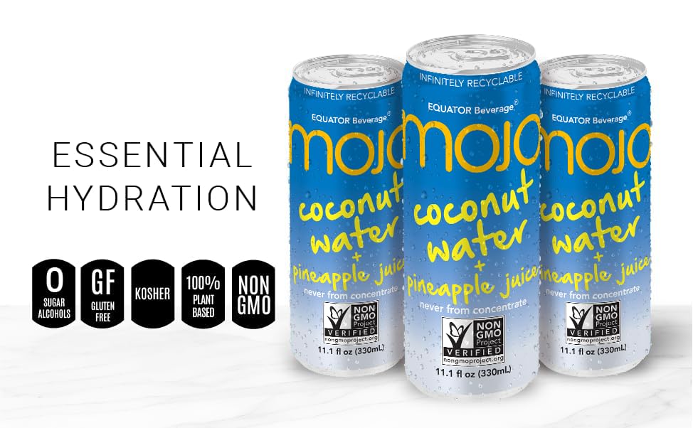 MOJO Coconut Water + Pineapple Juice | Hydration Drink & Sports Drink | Electrolytes Beverage | Vitamin B & C | Hydration Drink for Skin & Body | 11.1