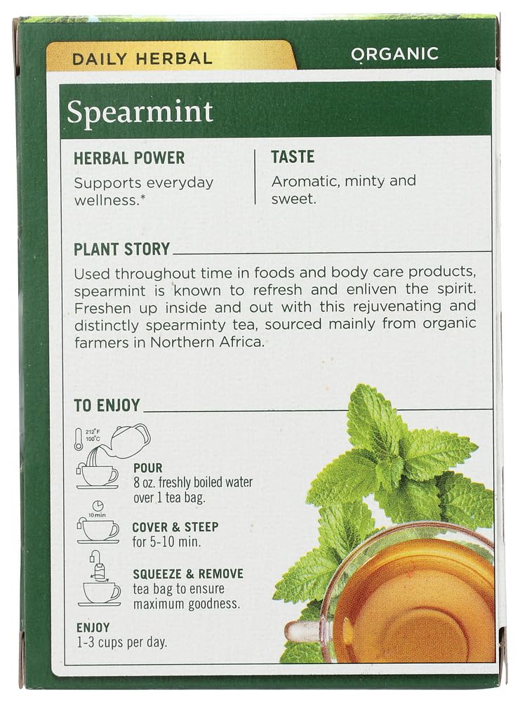 (NOT A CASE) Organic Spearmint Caffeine Free Herbal Tea 16 Tea Bags