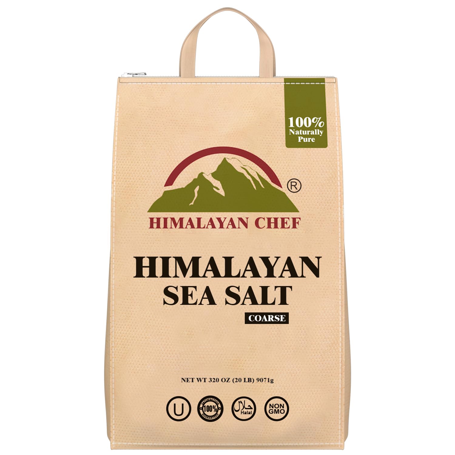 Himalayan Chef Sea Salt, Coarse Grain, 320 Ounces Resealable Bag, Pure & Natural Sun Dried Sea Salt, Unrefined, Gluten Free, Grinder Refill Sea Salts