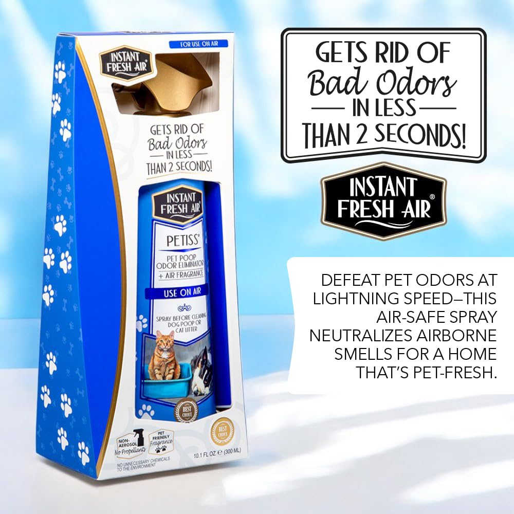 Instant Fresh Air 'Petiss' Pet Odor Eliminator & Cat Litter Deodorizer Spray - Neutralizes Dog & Cat Odors Fast - Eco-Friendly & Safe for Pets - Fresh