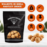 Presto Sales Walnuts “Current New Crop" In Shell Huge Hartley Choice Nut, Grown in California - Packed in a 3 lbs (48 oz.) Resealable Pouch Bag