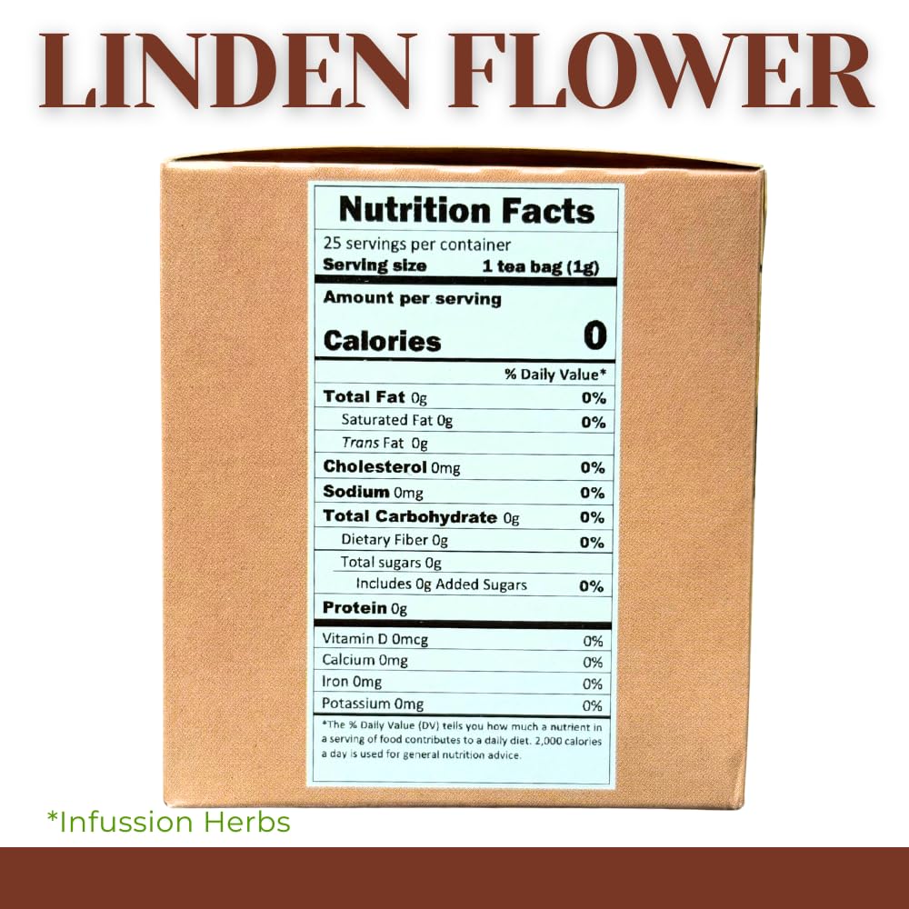 Té de Flor de Tila (Linden Flowers Tea) - 25 Bags - 100% Natural, Vegan - Premium Therbal Brand