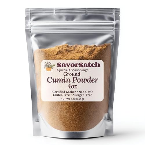 SavorSatch Ground Cumin Powder - 4 oz Stand-Up Resealable Pouch | Warm Earthy Spice for Cooking, Chili, Curry & Mexican Dishes | Certified Kosher