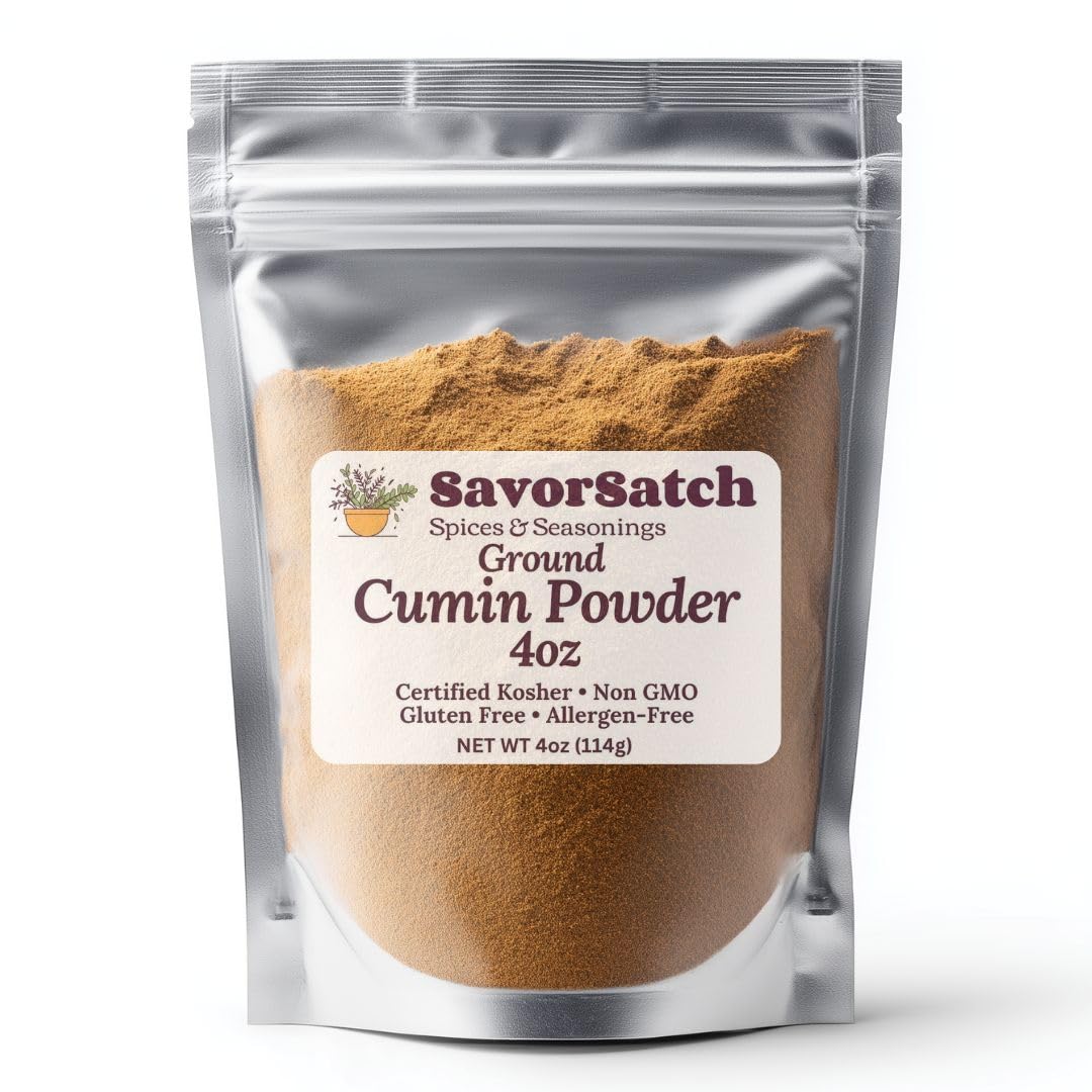 SavorSatch Ground Cumin Powder - 4 oz Stand-Up Resealable Pouch | Warm Earthy Spice for Cooking, Chili, Curry & Mexican Dishes | Certified Kosher
