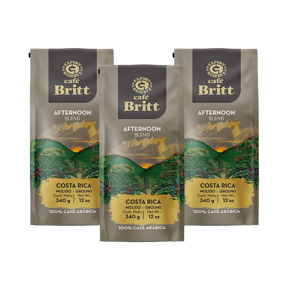 Café Britt® - Costa Rican Afternoon Blend Coffee (12 oz.) (3-Pack) - Ground, Arabica Coffee, Kosher, Gluten Free, 100% Gourmet & Medium Roast