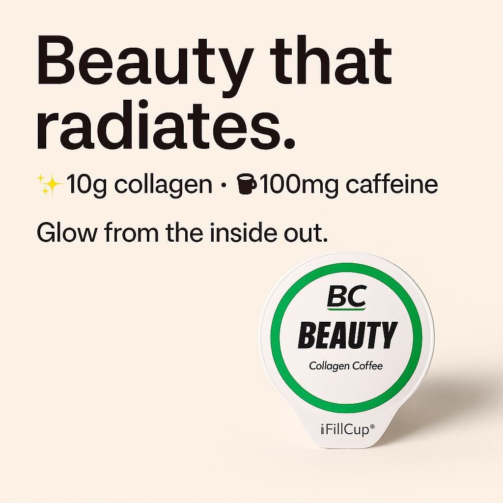 BeautyCup (Collagen Coffee) 12 Ct. Box with 10 grams of Collagen per serving, Beauty-Boosting Espresso Style Coffee