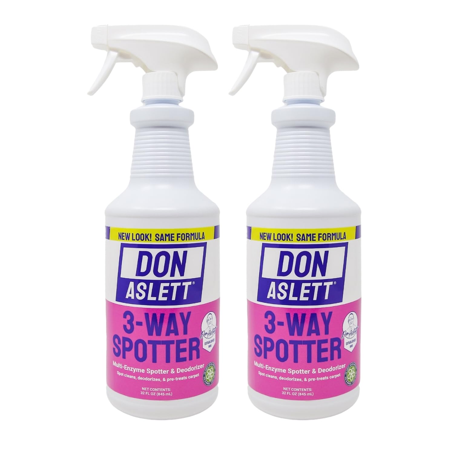 Don Aslett 3-Way Spotter (1 Liter Bottle, Pack of 2) Stain Remover, Odor Eliminator, Carpet Protector | Ready-to-use Rug Deodorizer and Spots Cleaner