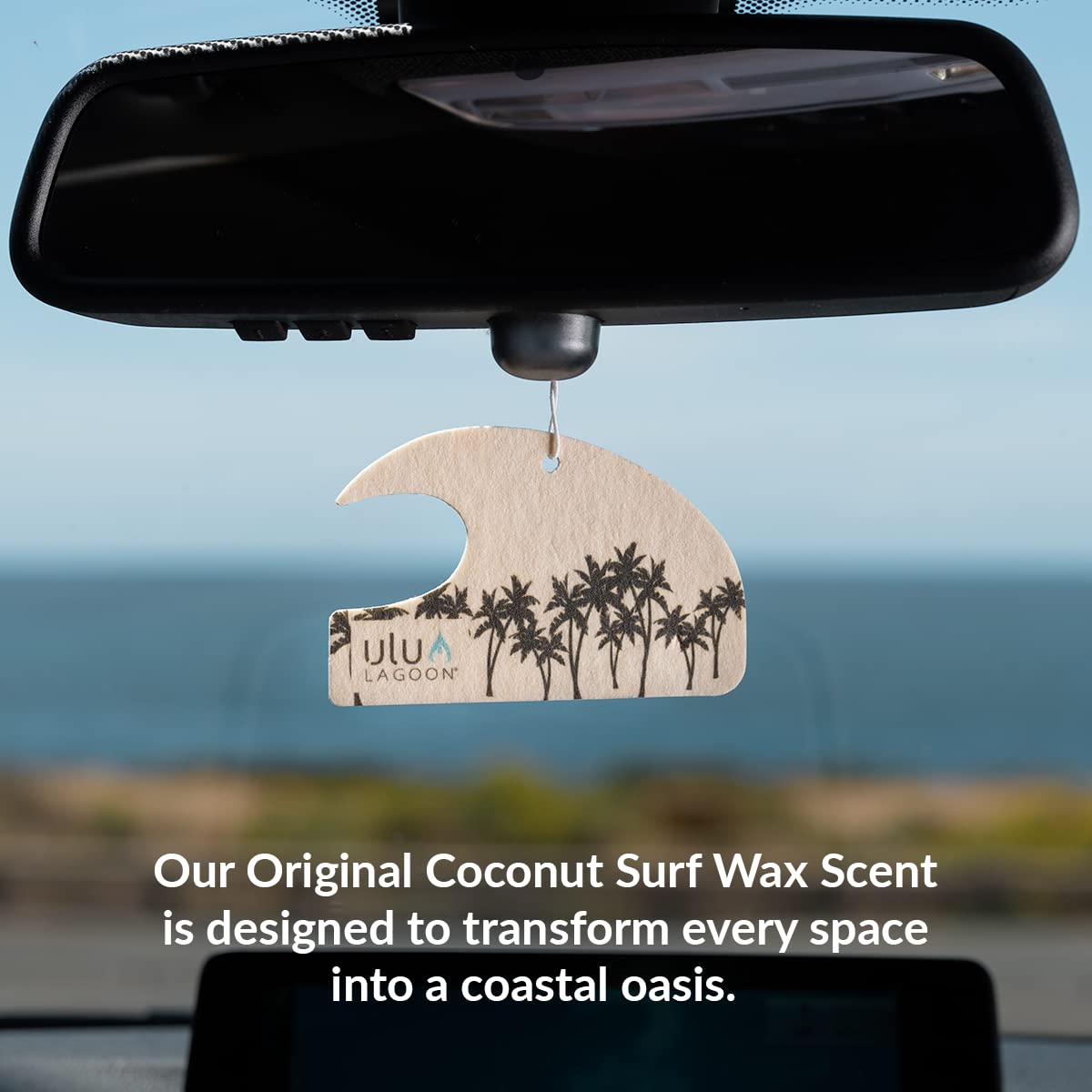 ulu Lagoon Hanging Car Air Freshener | Tropical Beach Coconut Surf Wax Scent Mini Wave | Long Lasting Car Freshener, Closet and Beyond | Made In USA |
