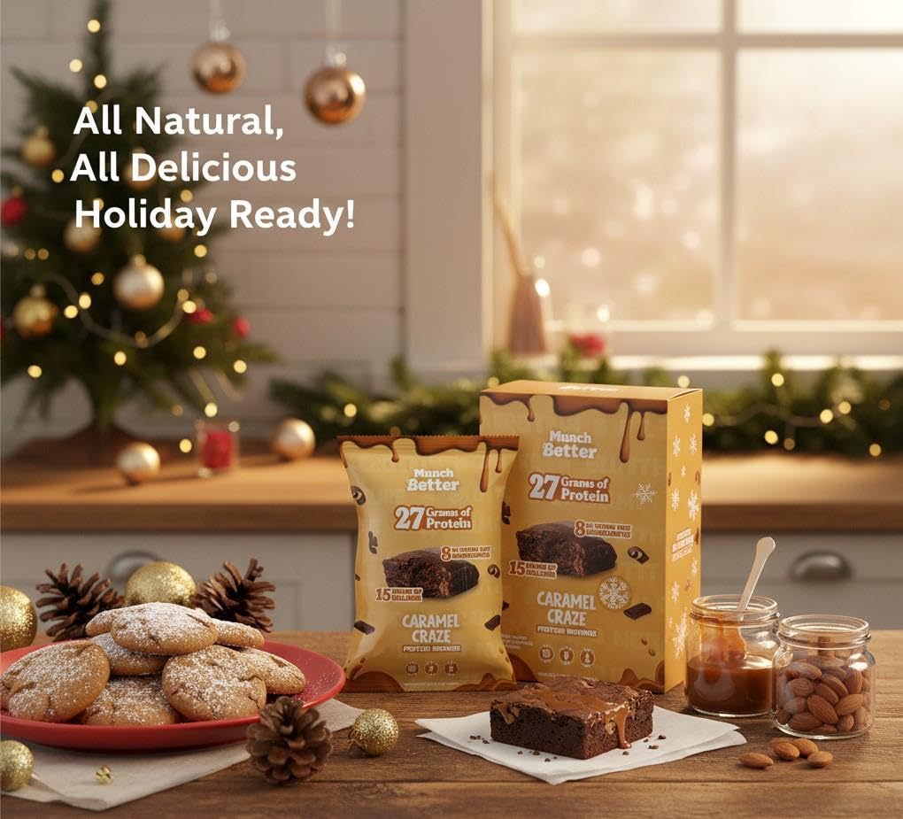 Munch Better PB Blast! Protein Brownies - 15g Protein, Gluten-Free, Low Sugar, Soft Baked Peanut Butter Brownie Bars, 7g Collagen, Clean Ingredients