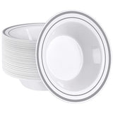 SETUP [12 oz. - 50 Piece Dessert Soup Bowls with Silver Rim, Plastic Bowls Disposable - Premium Heavy-Duty Disposable Soup Bowls for Party, Wedding