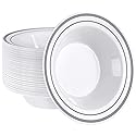 SETUP [12 oz. - 50 Piece Dessert Soup Bowls with Silver Rim, Plastic Bowls Disposable - Premium Heavy-Duty Disposable Soup Bowls for Party, Wedding