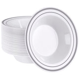 SETUP [12 oz. - 50 Piece Dessert Soup Bowls with Silver Rim, Plastic Bowls Disposable - Premium Heavy-Duty Disposable Soup Bowls for Party, Wedding