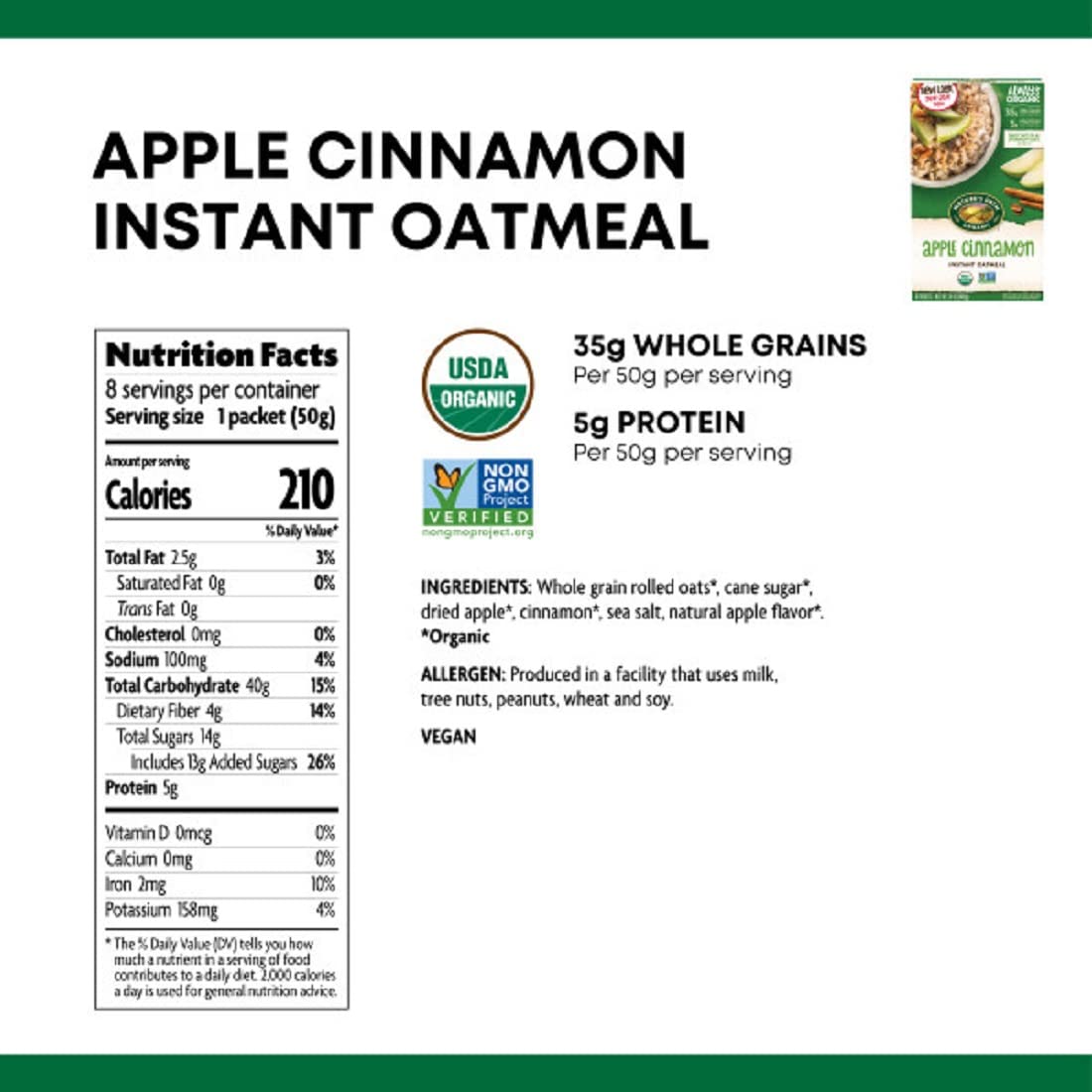 Nature's Path Hot Oatmeal - Apple Cinnamon - Case of 6 - 14 oz.