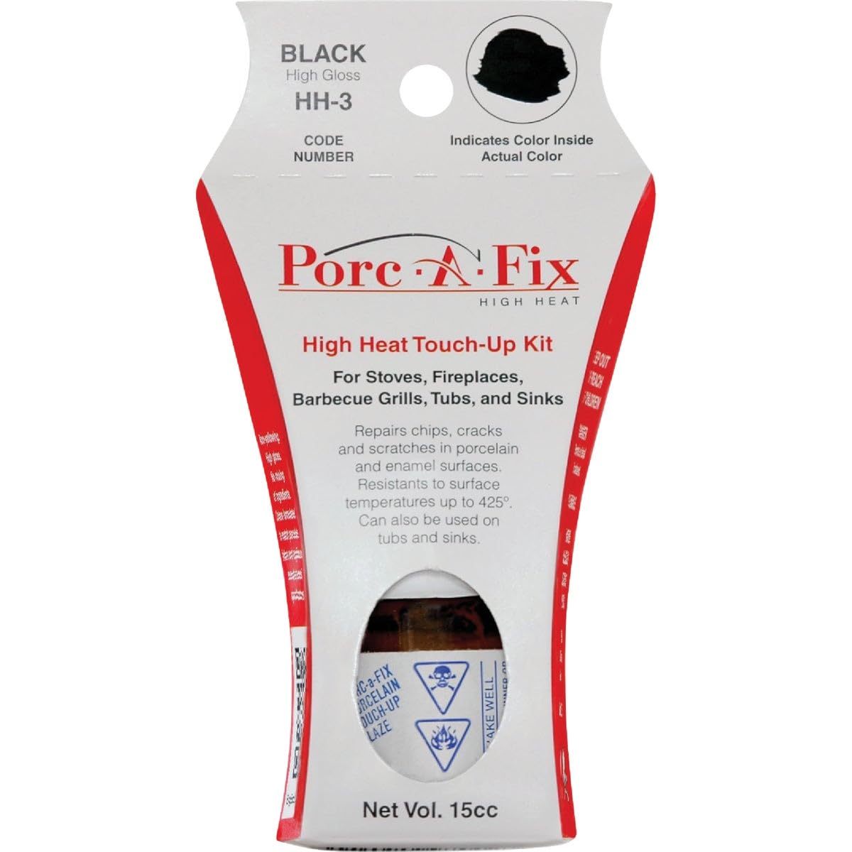 Porc-a-fix High Heat Touch-Up Repair Glaze Paint, Gloss Black, Pack of 3 (HH-3)