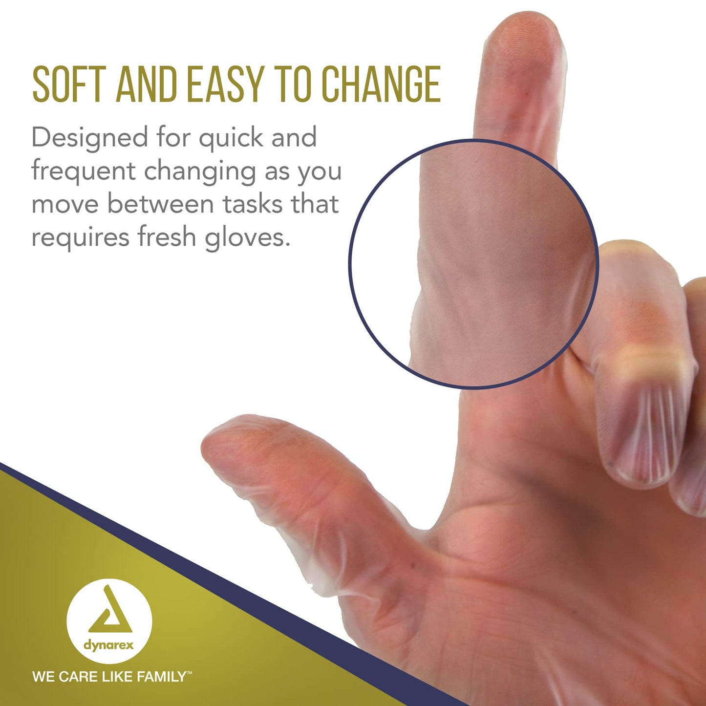 Dynarex Safe-Touch Vinyl Disposable Exam Gloves, Powder-Free, Food Safety and Compliance, Ambidextrous, Clear, X-Large, 1 Case, 10 Boxes of 100 Gloves