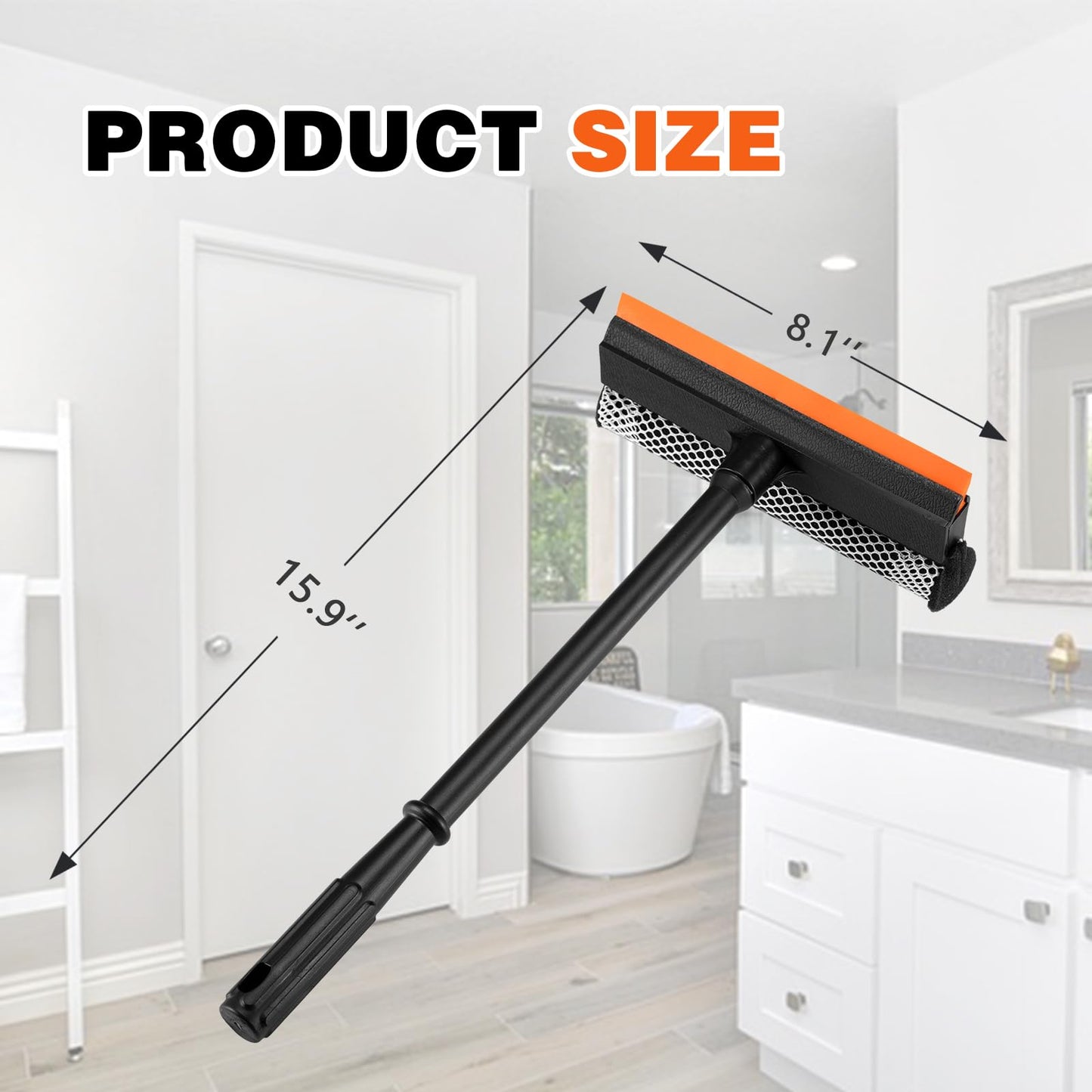 2 in1 Window Squeegee for Car, Window Cleaner with 16inch Long Handle,Sponge Car Window Squeegee for Gas Station, Glass,Shower,Outdoor High Window
