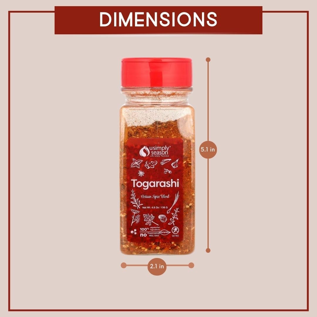 USimplySeason Togarashi Spice (4.8 oz) - Japanese-Inspired Flavor for Culinary Creations, Ideal for Seasoning, Marinades, Rubs - No Salt, Vegan