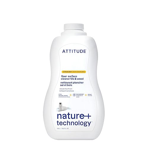 ATTITUDE Floor Cleaner, EWG Verified, Streak-Free, Vegan & Plant-Based for Tile, Wood & Laminate Floors, Citrus Zest Scent, 35.2 Fl Oz