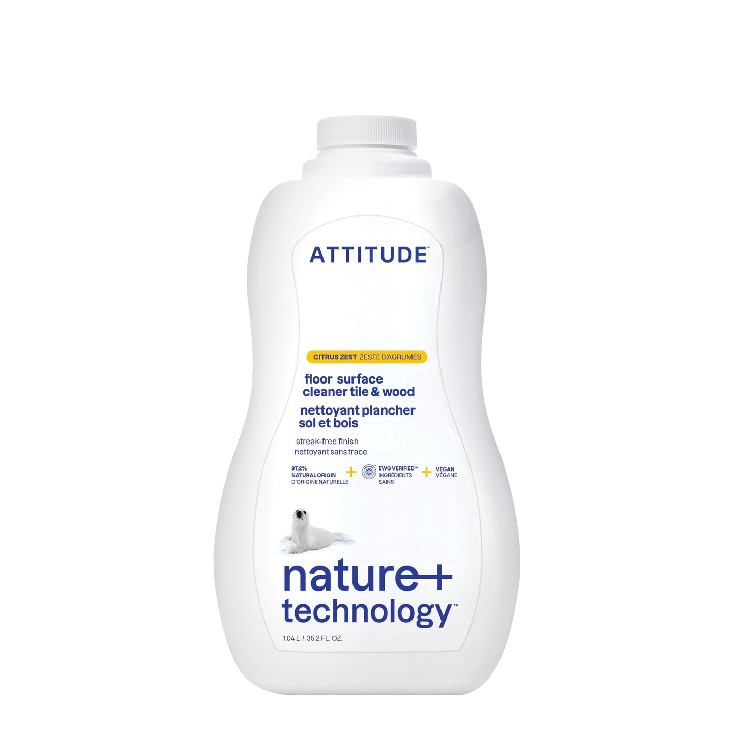 ATTITUDE Floor Cleaner, EWG Verified, Streak-Free, Vegan & Plant-Based for Tile, Wood & Laminate Floors, Citrus Zest Scent, 35.2 Fl Oz