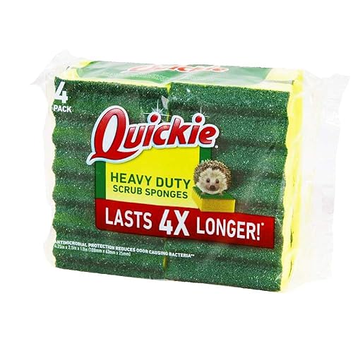 Quickie 2052213 Scrubbing Sponge, Pack of 4, Long Lasting, Heavy Duty, Kitchen and Bathroom Scrubbing Sponge
