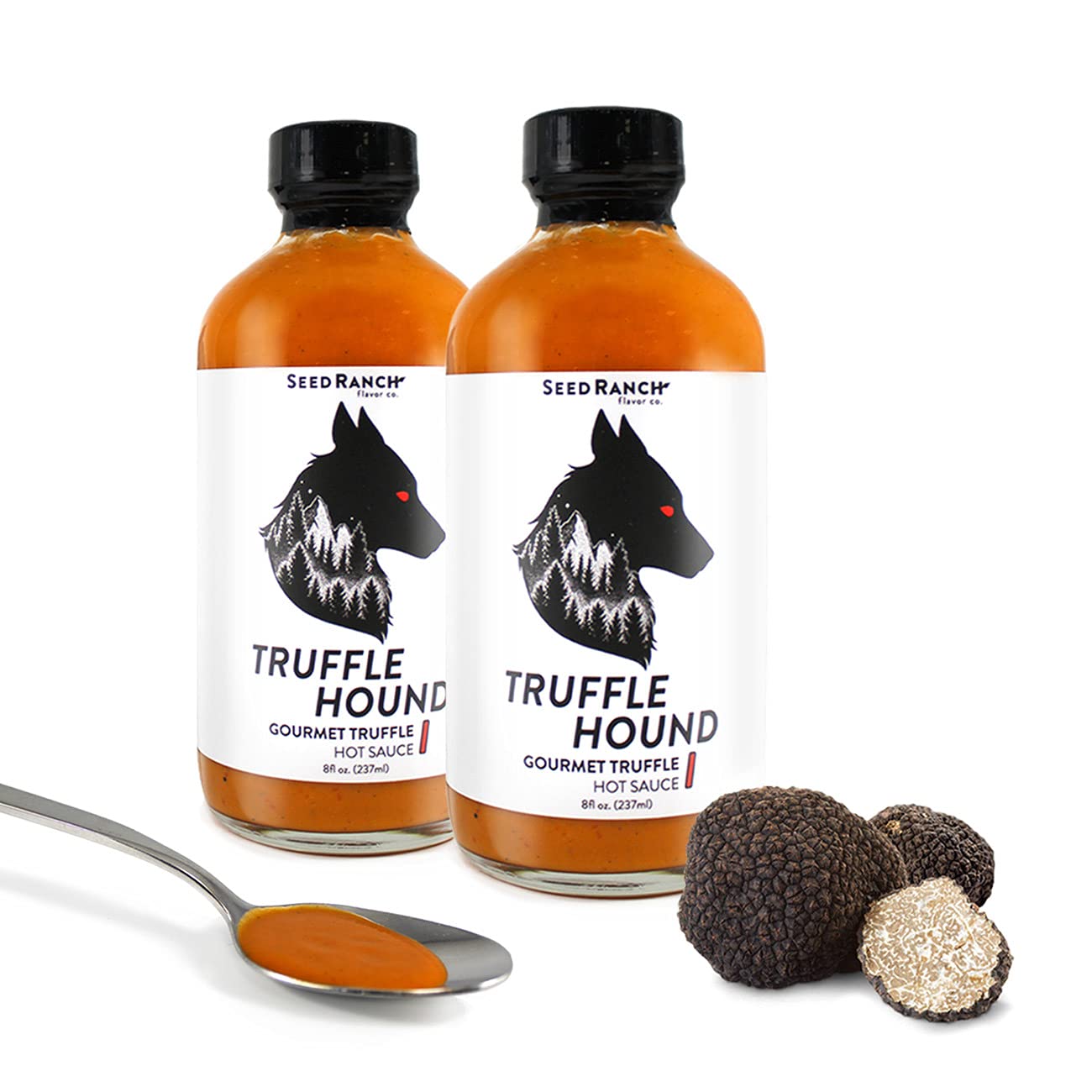 Seed Ranch Gourmet Truffle Hound Hot Sauce, 2 Pack, Medium Heat - Spicy & Savory Truffle Hot Sauce with Chile de Arbol, Ghost Pepper & Garlic, Vegan
