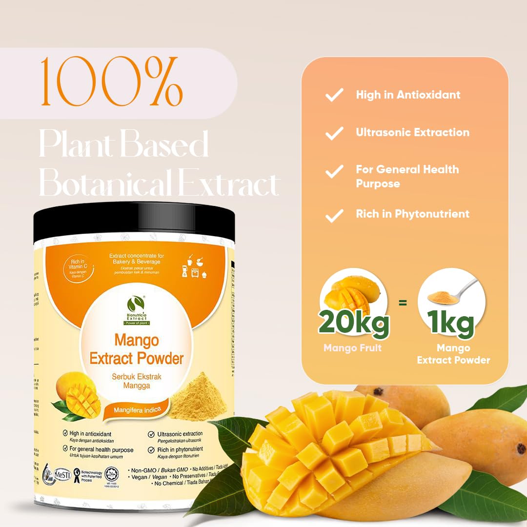 Bionutricia Mango Extract Powder, 20:1 Concentration Extraction, Add to Smoothies, Tea & Baking, Natural Antioxidant & Vitamin A, No Sugar Added