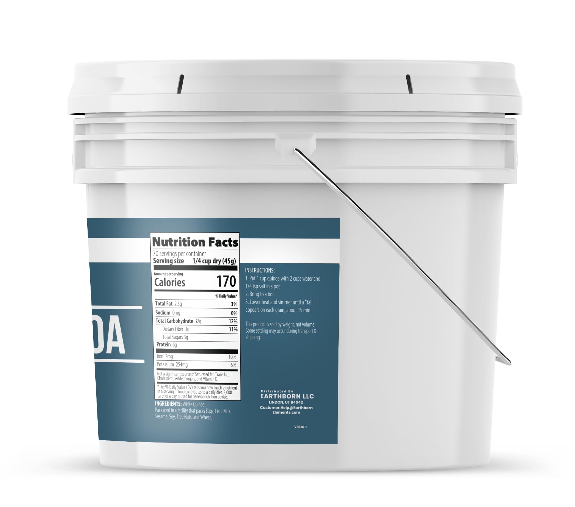 Earthborn Elements White Quinoa, 1 Gallon, Gluten-Free, Raw, Vegan, Packaged in a Resealable Bucket