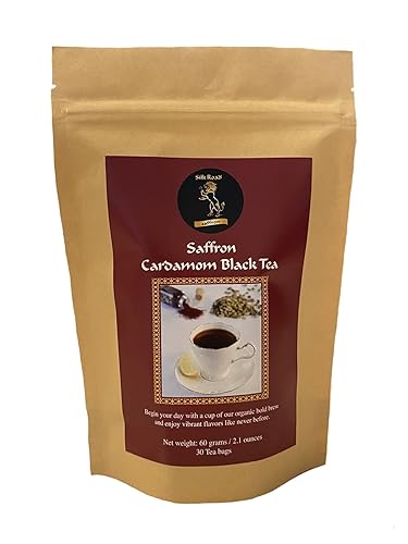 Organic Saffron Organic Ginger Herbal Tea - for better health and wellness (Pack of 1, Saffron Cardamom Black Tea)
