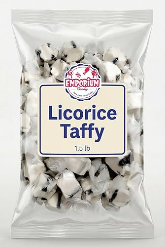 Black Licorice Salt Water Taffy, Soft Chewy Candy, Classic Anise Flavor, 1.5 lbs of Individually Wrapped Bulk Old Fashioned Boardwalk Treat