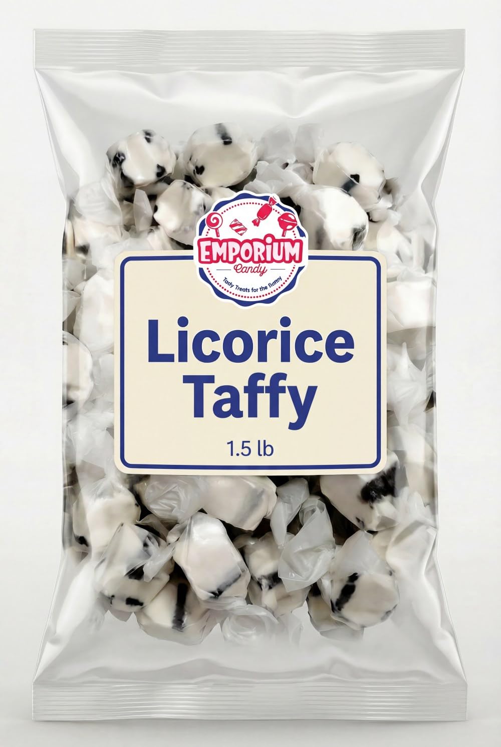 Black Licorice Salt Water Taffy, Soft Chewy Candy, Classic Anise Flavor, 1.5 lbs of Individually Wrapped Bulk Old Fashioned Boardwalk Treat