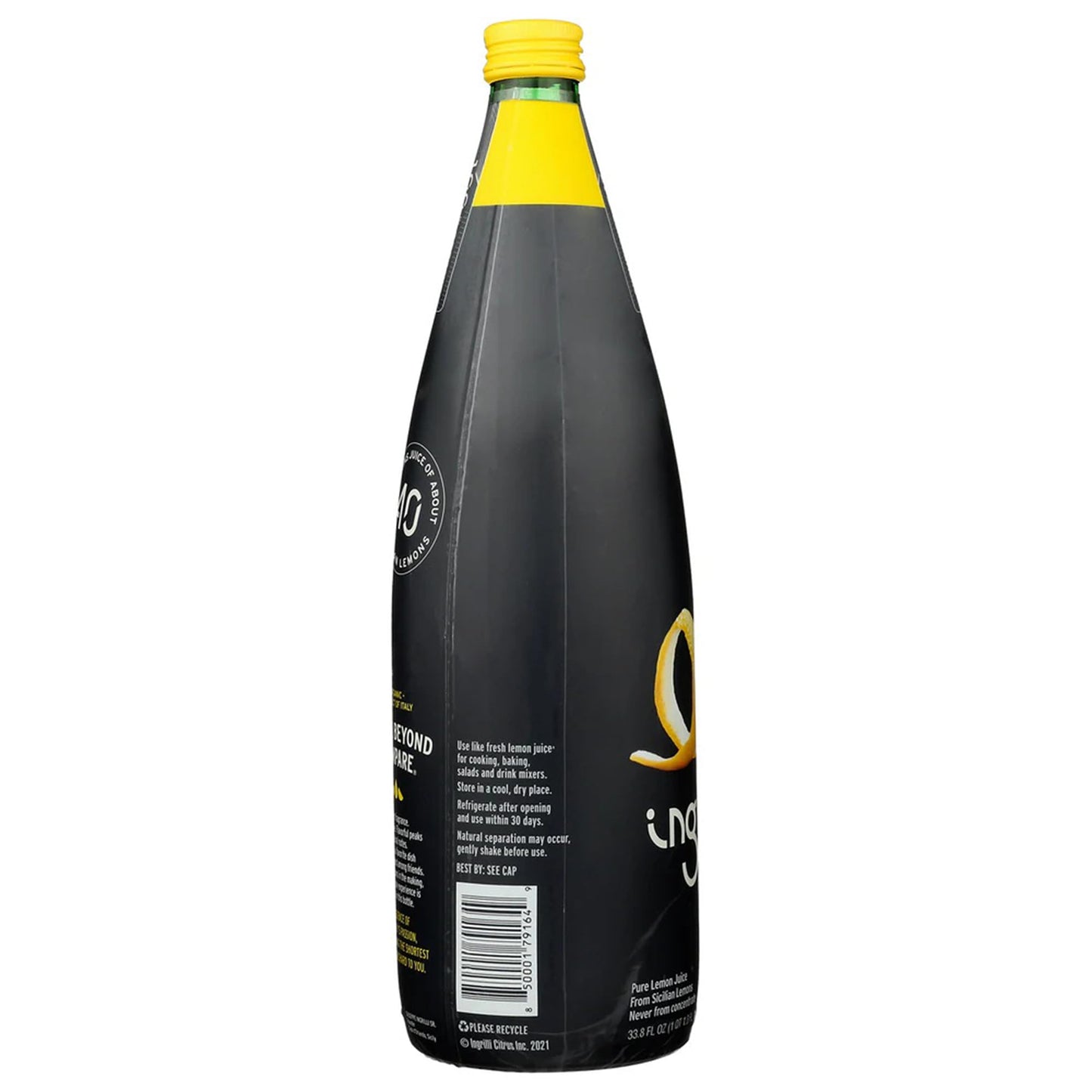 Ingrilli 100% Organic Lemon Juice, 33.8 Fl Oz Glass Bottle (Pack of 3)