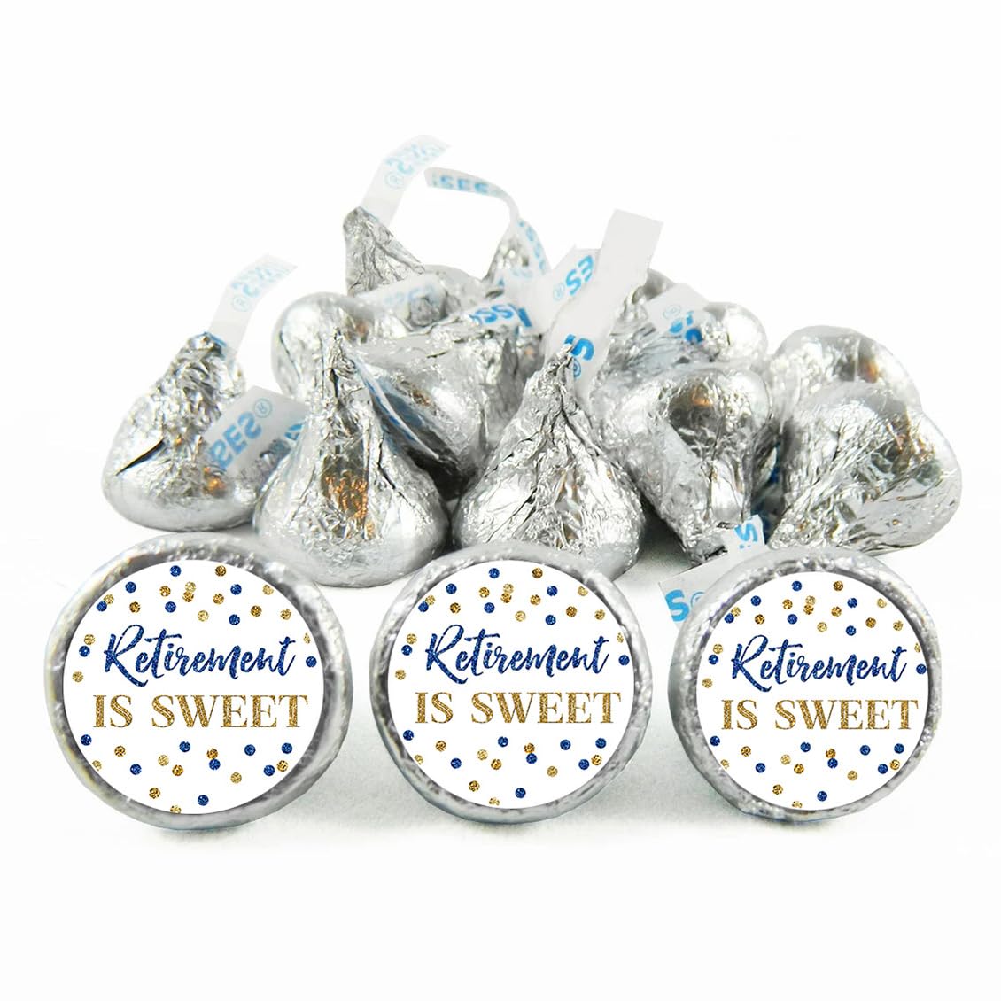 Retirement is Sweet Stickers for Chocolate, Retirement Gifts Labels for Women Men, Party Favors Treat Bags Candy Sticker, Blue Golden Retirements