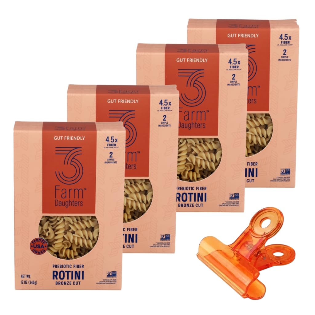 Three Farm Daughters Pasta Rotini 12 Oz - with Food Bag Clips - Spiral Pasta For Salads And Meals, Durum Wheat Noodles, Pantry Staple, Easy Cooking