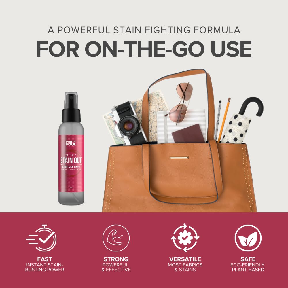 Party Foul Travel Size Wine Stain Out Spray - Plant Based Red Wine Stain Remover for Clothes, Carpets, & Couches - Stain Remover Spray for Coffee