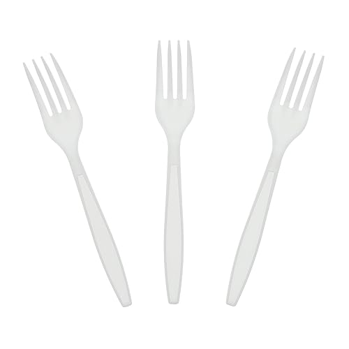 AmerCareRoyal Heavy Weight Unwrapped Disposable Polystyrene Plastic Forks for Restaurants and Catering, White, Pack of 1000