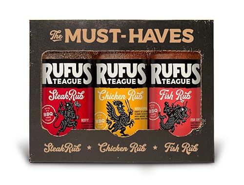 Rufus Teague Dry Rub Must-Haves Variety Pack, 3-Pack Steak Rub, Chick N’ Rub & Fish Rub, Premium Barbecue Seasoning for Grilling & Smoking