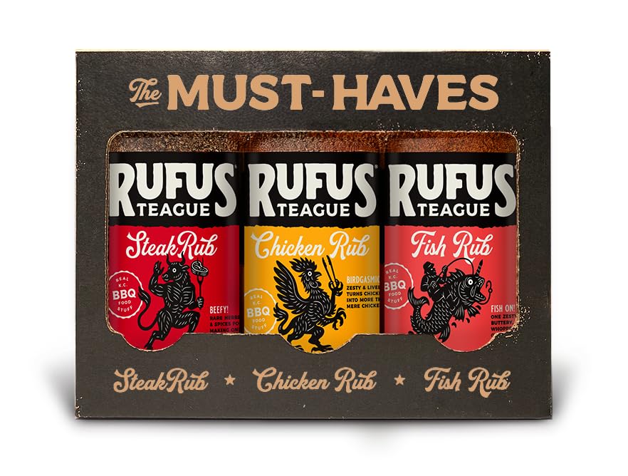 Rufus Teague Dry Rub Must-Haves Variety Pack, 3-Pack Steak Rub, Chick N’ Rub & Fish Rub, Premium Barbecue Seasoning for Grilling & Smoking