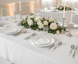 " OCCASIONS " 320 pcs/40 Guest-Full Tableware Set-Wedding Disposable Plastic Plates Silverware, Silver Rimmed Tumblers and White Paper Napkins (Combo