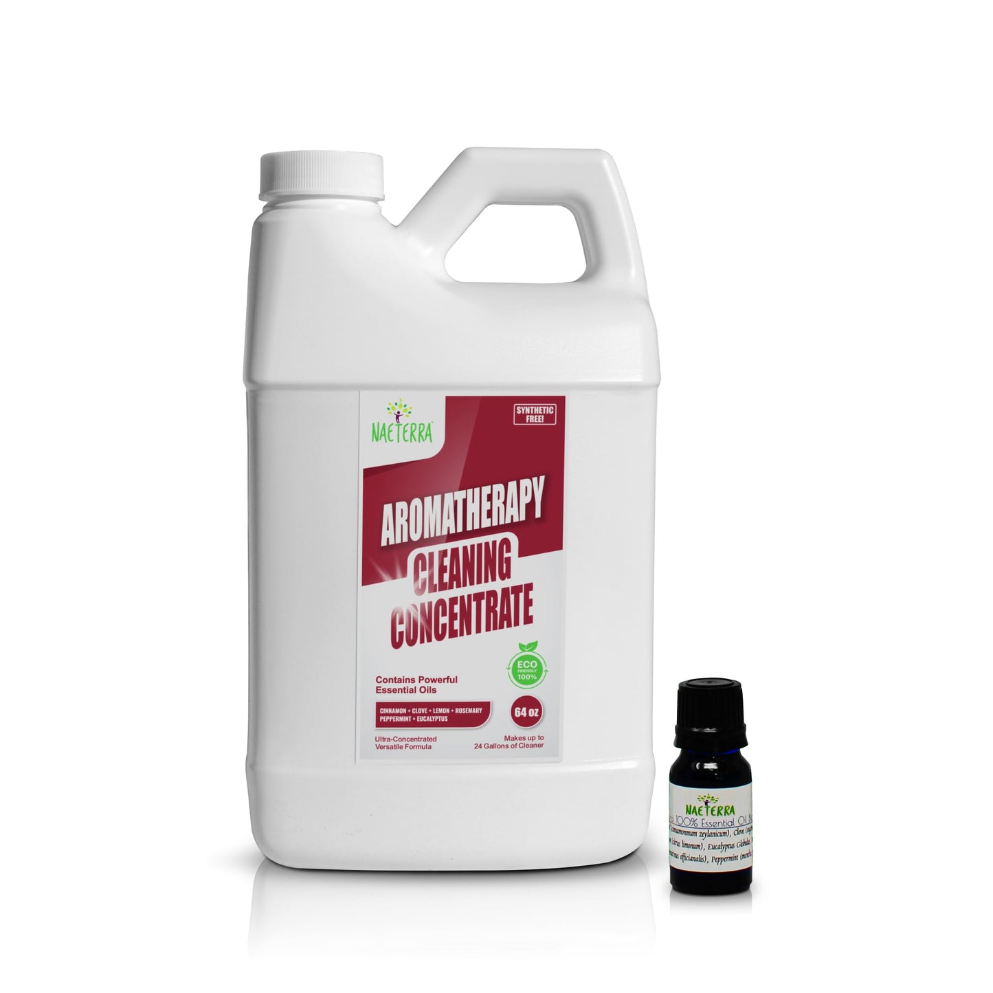 Naeterra Aromatherapy Cleaning Concentrate 64 oz - Makes 24 Gallons Multi-Surface Cleaner + Microfiber Towel & 10ML Essential Oil Blend with Clove