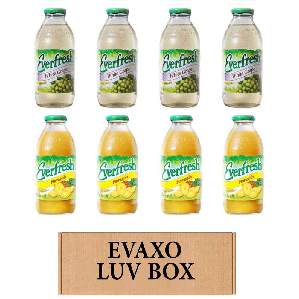 LUV BOX- variety Everfresh Juice 16 oz. pack of 8, Everfresh White Grape, Everfresh Pineapple Juice. by evaxo