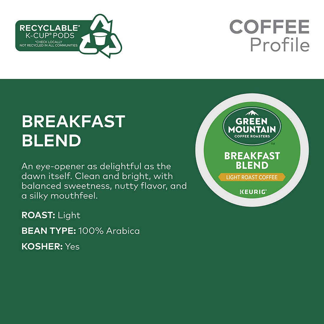 Green Mountain Green Mountain Coffee Breakfast Blend K-Cup Pods, 100 ct, 100 Count