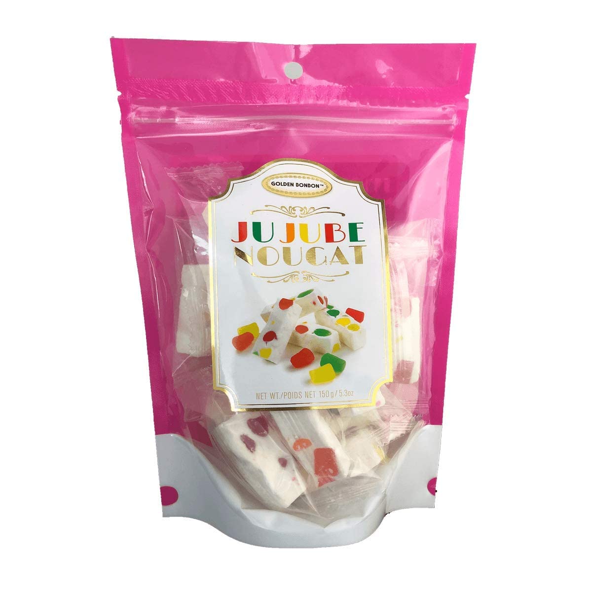 Golden Bonbon Italian Jujube Nougat Gluten Free Candy Soft Chewy With Fruity Jelly Beans Original Recipe, 5.3 Ounces