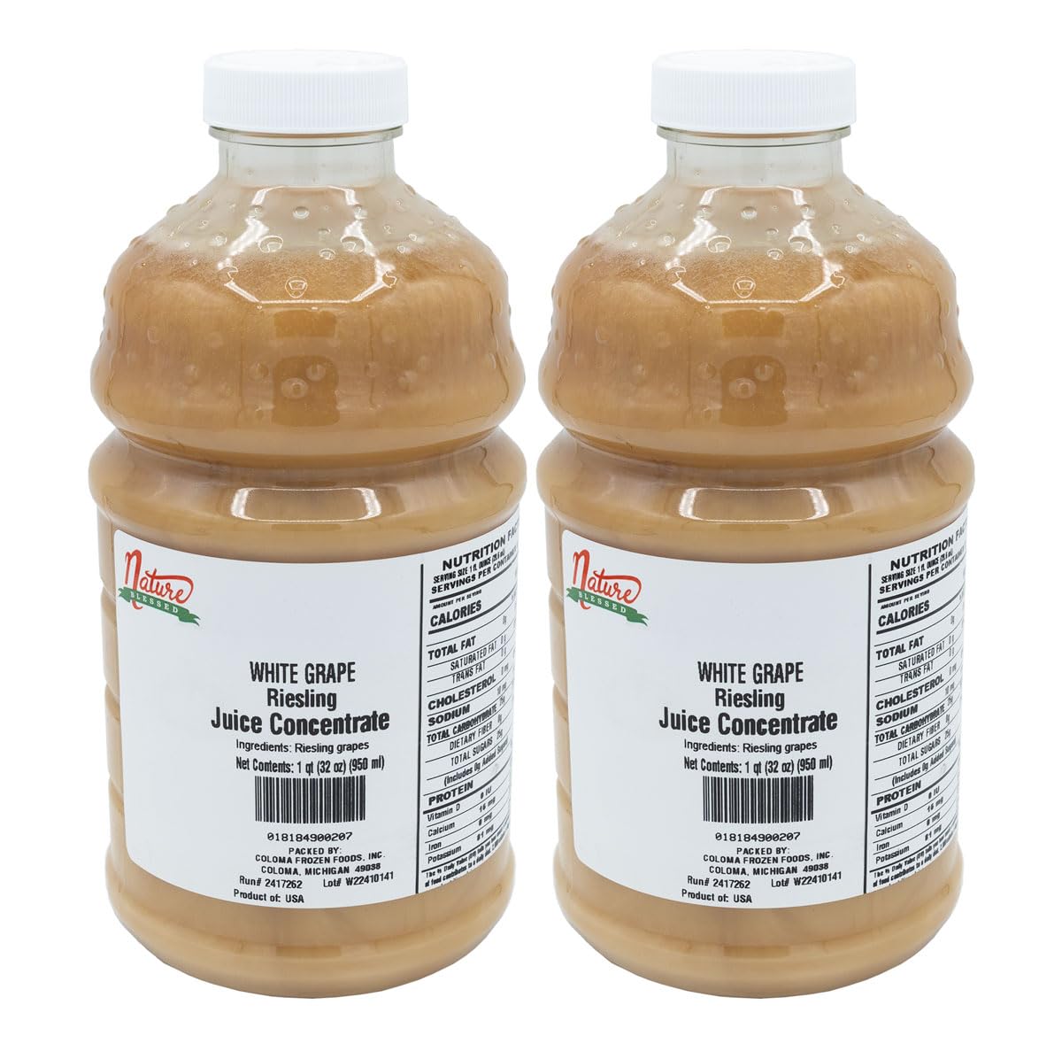 Nature Blessed 100% Riesling White Grape Fruit Juice Concentrate - 2 Quarts (2/32 fl oz bottles), Applications: Home Wine Making, Distilling, Hard