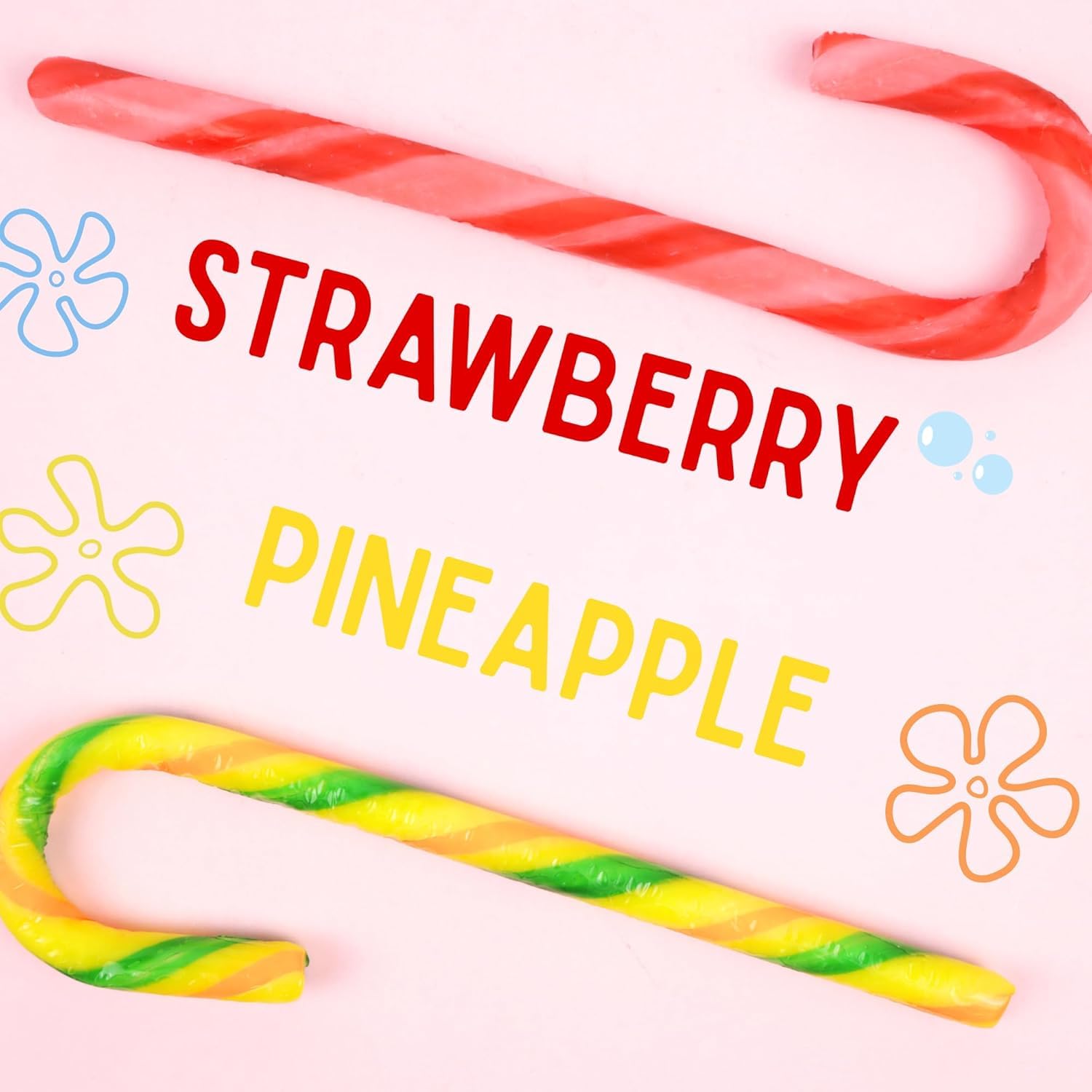 Spongebob Squarepants Candy Canes Pack - Set with 12 Spongebob Pineapple and Strawberry Flavored Candy Canes | Individually Wrapped Candies Set