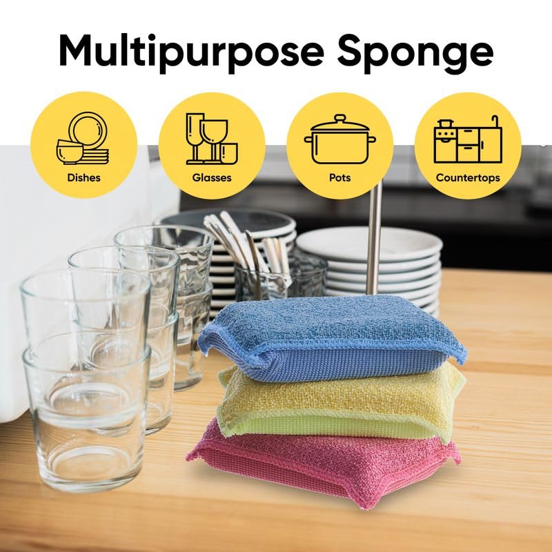 Miracle Microfiber scrubbing Sponges Non-Scratch Sponge Scrubber Heavy Duty Multi-Purpose Cleaning of Dishes, Kitchen, Baths, and Countertops, Machine