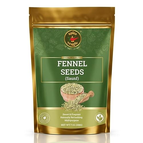 Spice Magic Fennel Seeds | Whole Fennel Seed 7oz (200g), 100% Natural, Fresh, Gourmet Spices and Seasonings for Cooking and Baking I Non-GMO I Indian