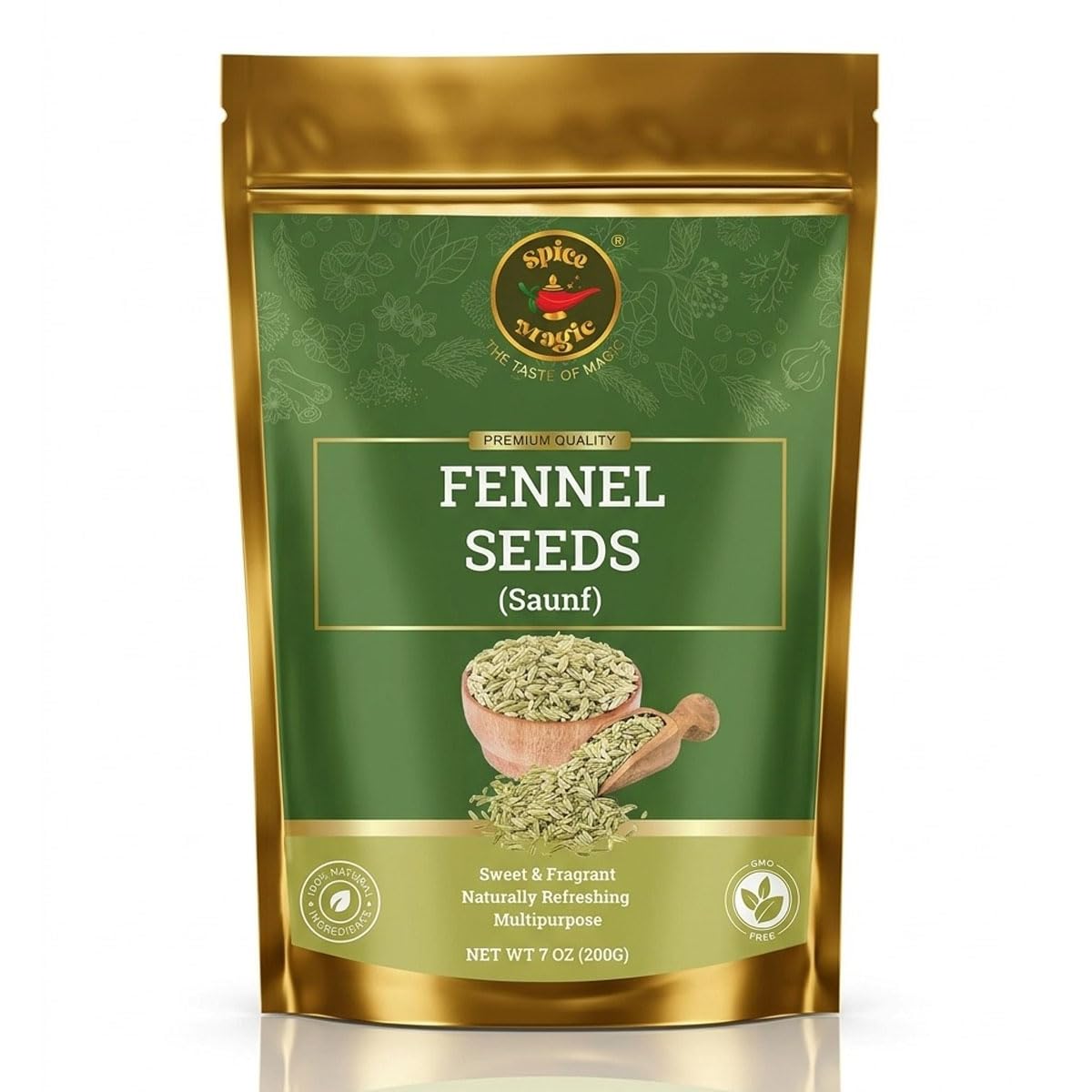 Spice Magic Fennel Seeds | Whole Fennel Seed 7oz (200g), 100% Natural, Fresh, Gourmet Spices and Seasonings for Cooking and Baking I Non-GMO I Indian