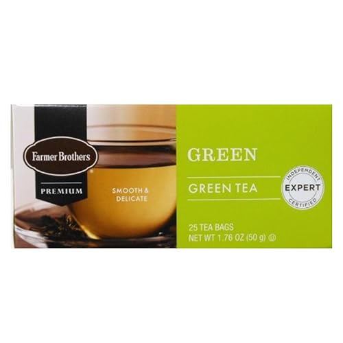 Farmer Brothers Green Tea, 25 Tea Bags - Smooth & Delicate Gluten Free Green Tea for Healthy Lifestyle Support, Refreshing Hot Tea Beverage for Daily