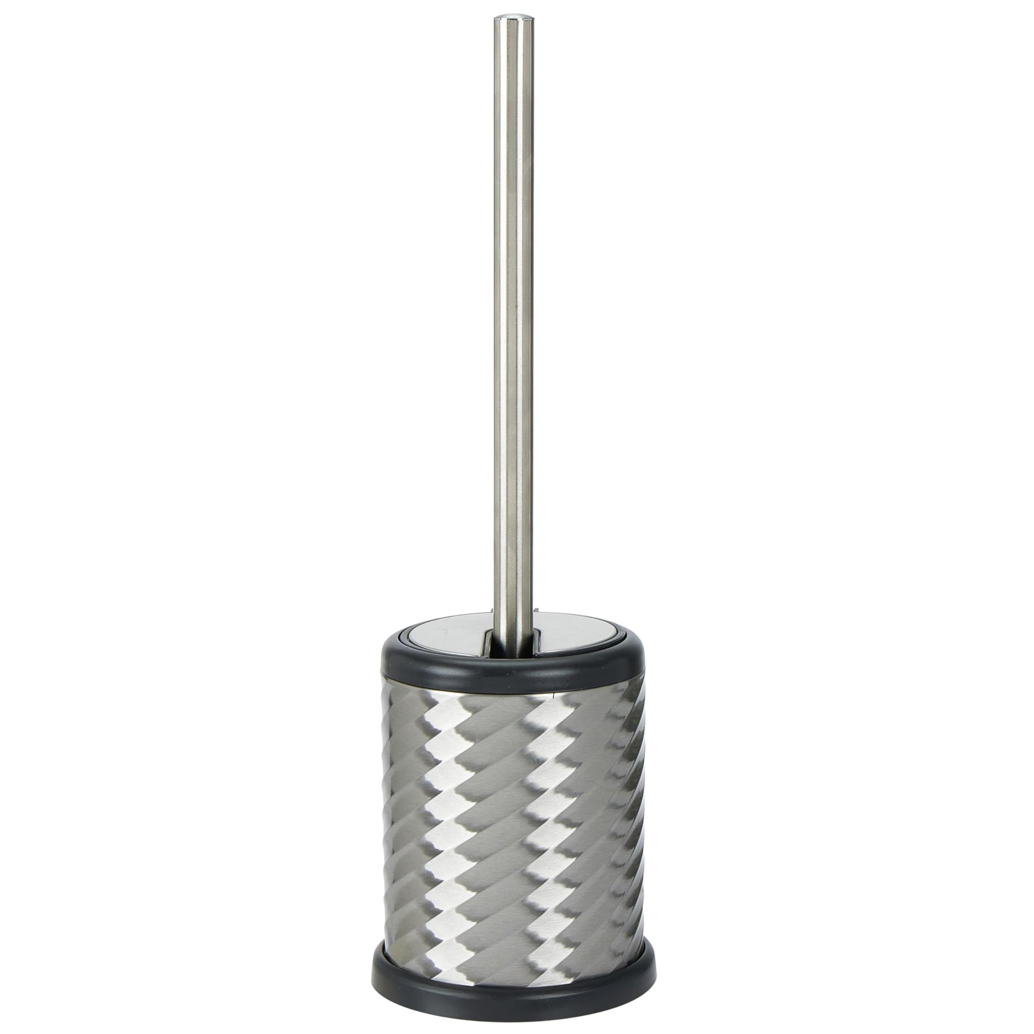Bath Bliss Self Closing Lid Holder Swirl Toilet Brush in Stainless Steel